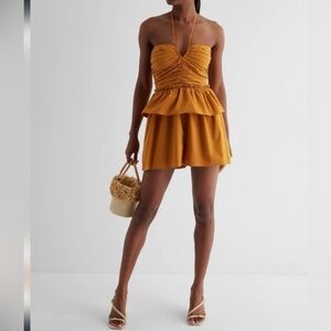 Express Casual Halter Neck Tiered Pleated Poplin Romper